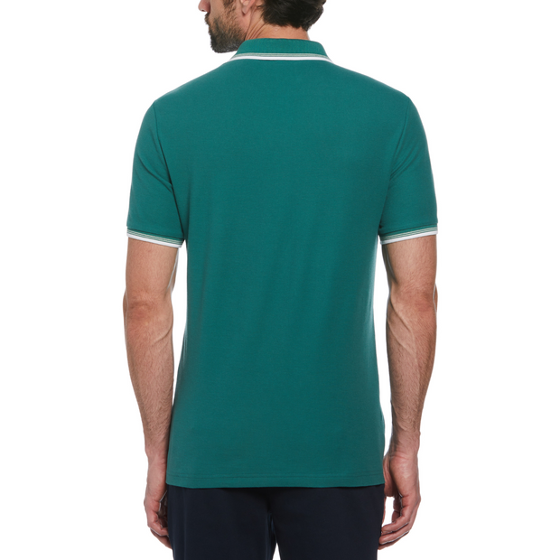 Organic Cotton Pique Short Sleeve Polo Shirt With Tipped Collar In Antique Green