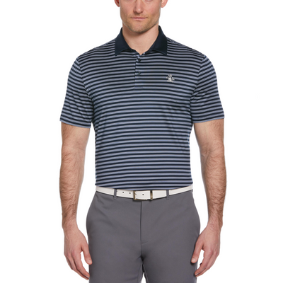 Heritage Stripe Solid Collar Short Sleeve Polo Shirt In Black Iris