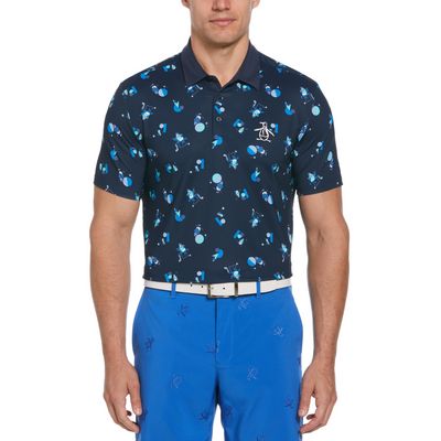 Memphis Pete Print Short Sleeve Golf Polo Shirt In Black Iris