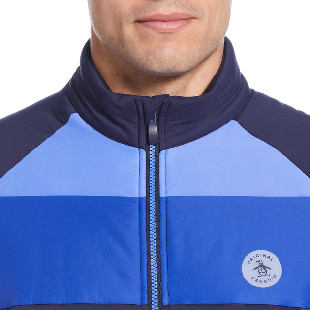 Mixed Media Color Blocked Insulated Full Zip Jacket In Blue