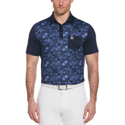 50s Color Block Print Golf Polo Shirt In Black Iris