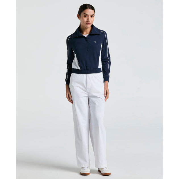 Women's Cropped 1/4 Zip Colour Block Tennis Jacket In Blue