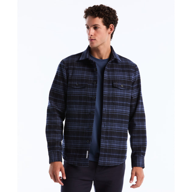 Men's Plaid Check Blue Shacket with Chest Pockets