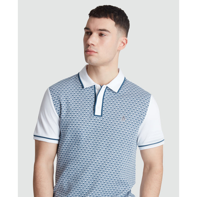 Diamond Jaquard Front Interlock Polo Shirt In White Original