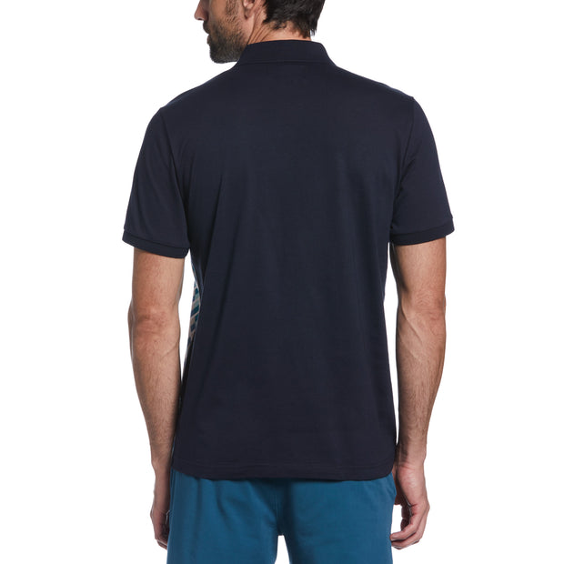 Diamond Print Front Short Sleeve Polo Shirt In Dark Sapphire | Outlet