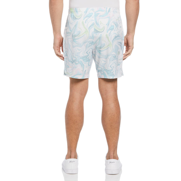 Marble Print Performance Tennis Shorts In Bright White
