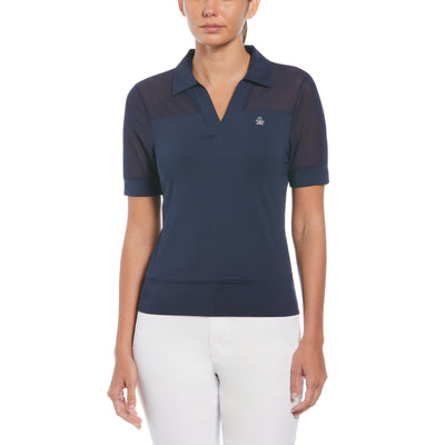 Women's Mesh Blocked Half Sleeve Golf Polo Shirt In Black Iris