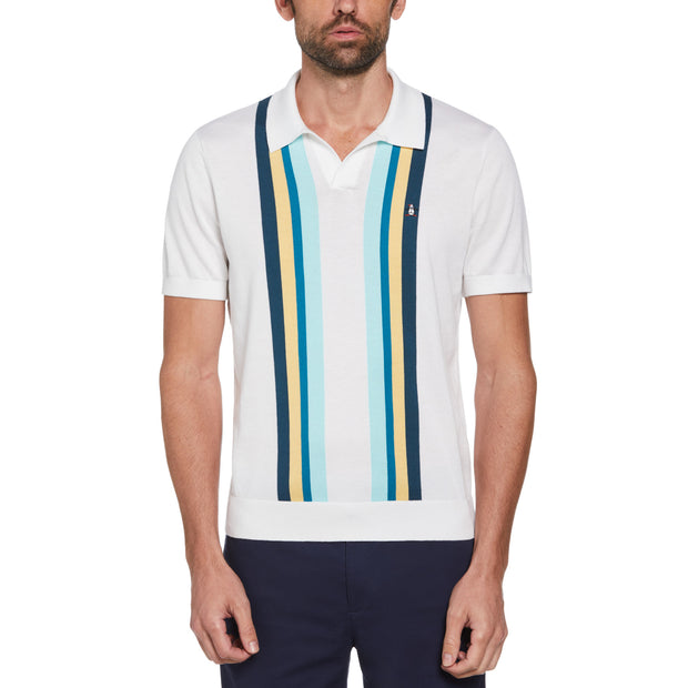 Icons Short Sleeve Textured Vertical Stripe Polo Jumper In Bright White