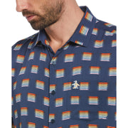 Rainbow Stripe Short Sleeve Button-Down Shirt In Sargasso Sea