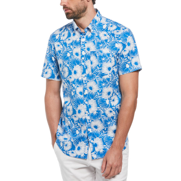 Ecovero Floral Print Short Sleeve Button-Down Shirt In Skydiver