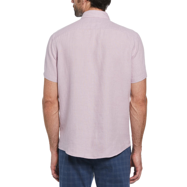 Delave Linen Short Sleeve Button-Down Shirt With Chest Pocket In Lavender Frost