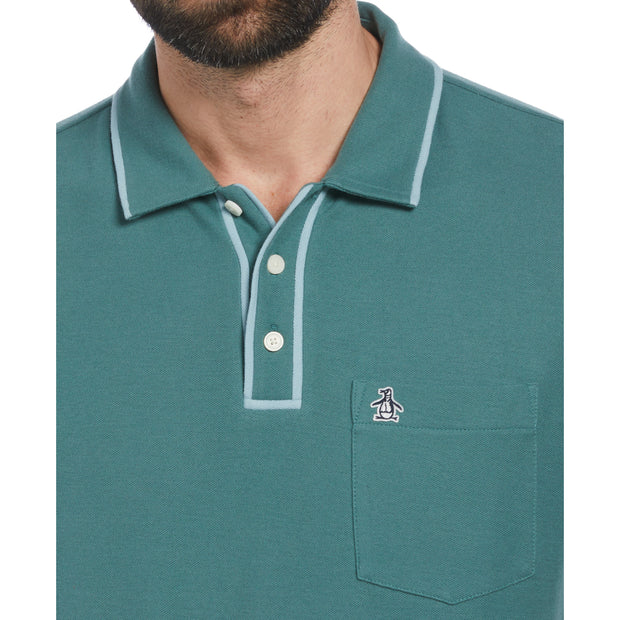 Organic Cotton The Earl Pique Short Sleeve Polo Shirt In Sea Pine