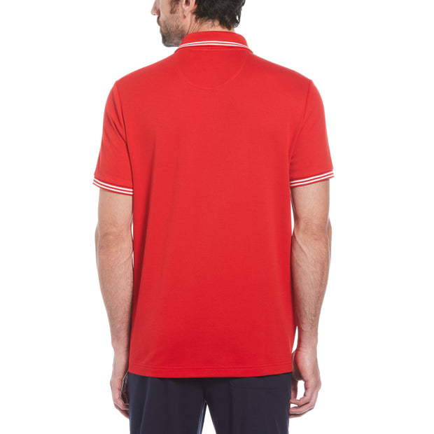 Jacquard Front Interlock Short Sleeve Polo Shirt In Salsa