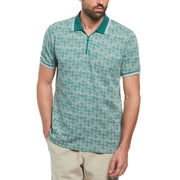 Jacquard Geometric Print 1/4 Zip Short Sleeve Polo Shirt In Antique Green