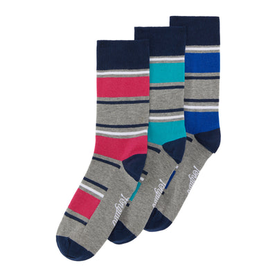 3 Pack Thick Stripe Design Ankle Socks In Black And Grey