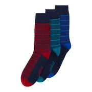 3 Pack Stripe Design Ankle Socks In Navy, Red And Teal