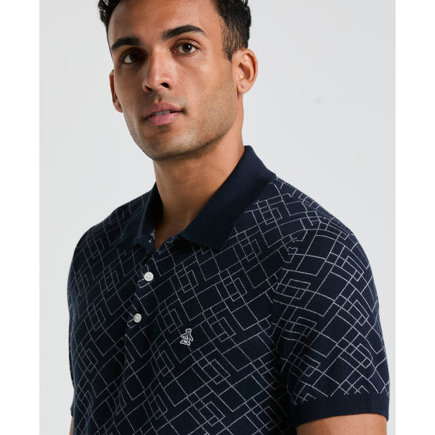 Jaquard Geometric Sweater Polo Shirt In Blue | Original Penguin®
