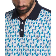Diamond Print Front Short Sleeve Polo Shirt In Dark Sapphire | Outlet