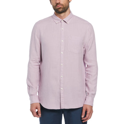 Delave Linen Long Sleeve Button-Down Shirt In Lavender Frost