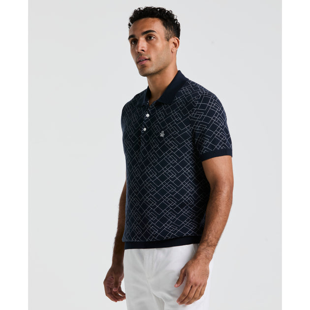 Jaquard Geometric Sweater Polo Shirt In Blue | Original Penguin®