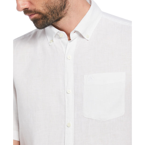 Delave Linen Short Sleeve Button-Down Shirt In Bright White