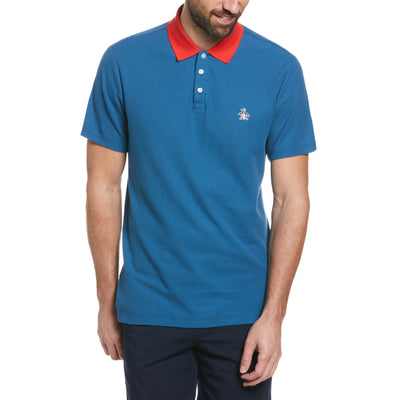 Contrast Collar Polo Shirt In Dark Blue | Outlet