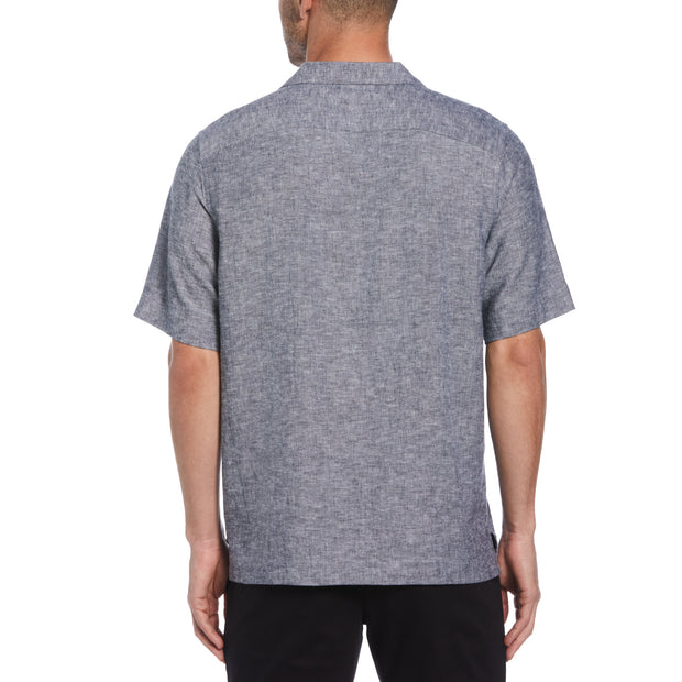 Linen Ecovero Camp Collar Short Sleeve Shirt In Dark Sapphire