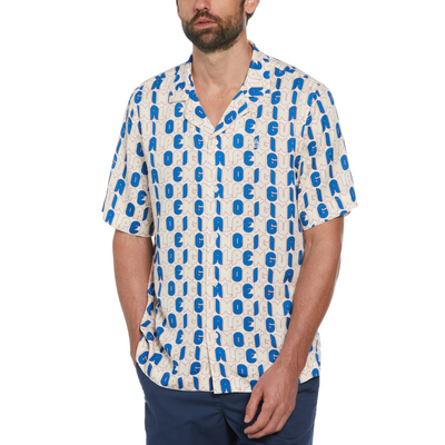 Embroidered Pete Short Sleeve Shirt With Camp Collar In Bright White