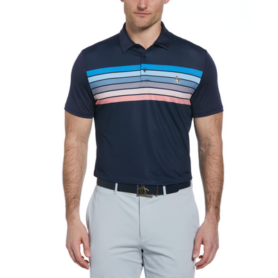 Engineered 70s Stripe Color Block Golf Polo Shirt In Black Iris