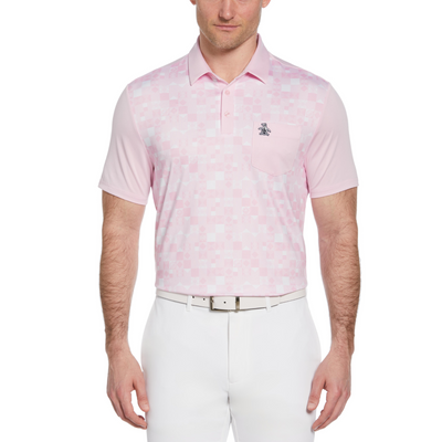50s Colour Block Print Golf Polo Shirt In Gelato Pink