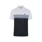 Penguin Stripe Block Print Short Sleeve Golf Polo Shirt In Bright White