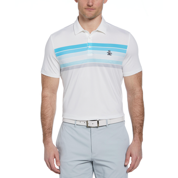 Engineered 70s Stripe Color Block Golf Polo Shirt In White Original Penguin