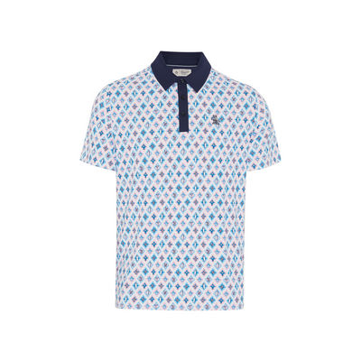 All-Over Atomic Cocktail Print Short Sleeve Golf Polo Shirt In Black Iris