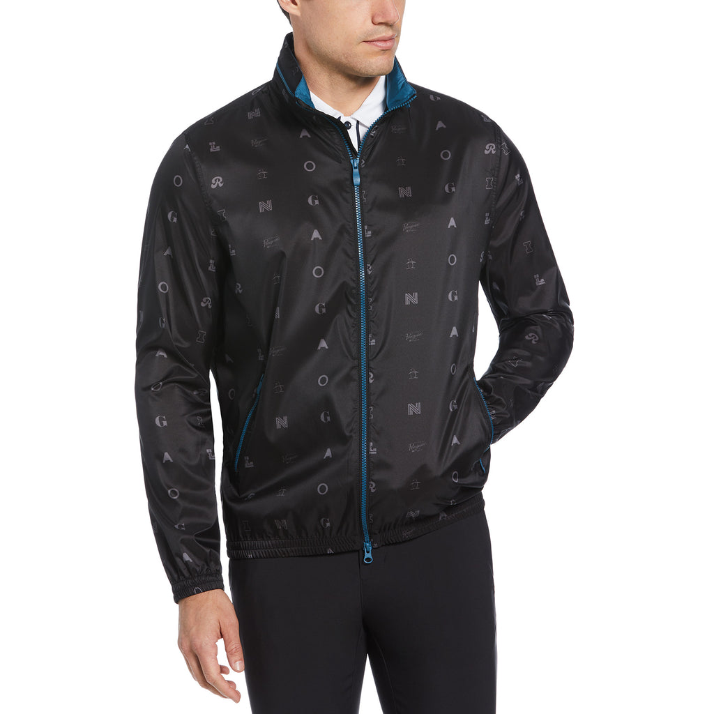 Logo Print Golf Wind Jacket Hidden Hood Caviar