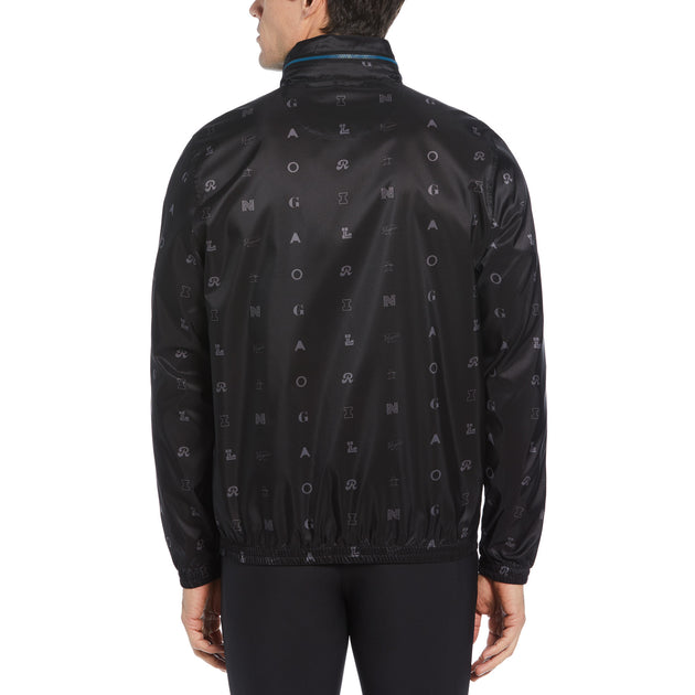 Logo Print Wind Jacket with Hidden Hood In Black | Original Penguin®
