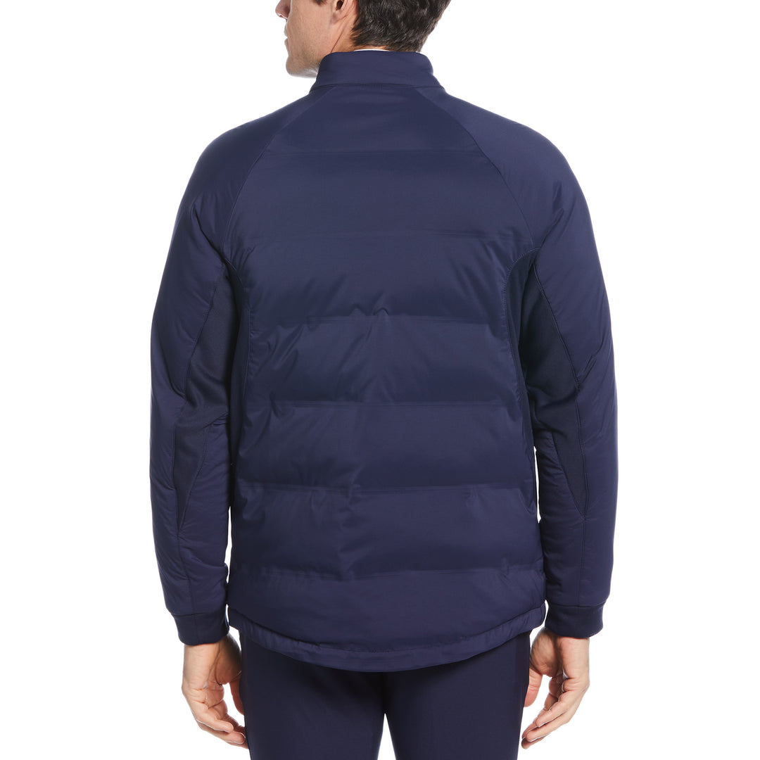 Mixed Media Color Blocked Insulated Full Zip Jacket In Blue