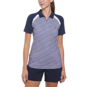 Womens Color Block Optical Print Golf Polo Shirt In Black Iris
