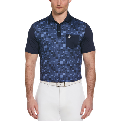 50s Color Block Print Golf Polo Shirt In Black Iris