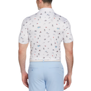 Novelty Golf Print Short Sleeve Golf Polo Shirt In Bright White