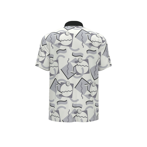 Abstract 80s Print Blocked Short Sleeve Golf Polo Shirt In Bright White