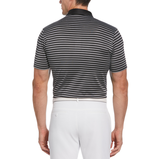 Heritage Stripe Solid Collar Short Sleeve Polo Shirt In Caviar