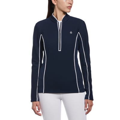 Womens Contrast Piping Quarter Zip Golf Sweatshirt In Black Iris