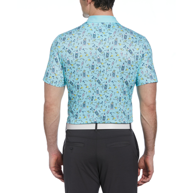 Novelty Martini Print Golf Polo Shirt In Tanager Turquoise