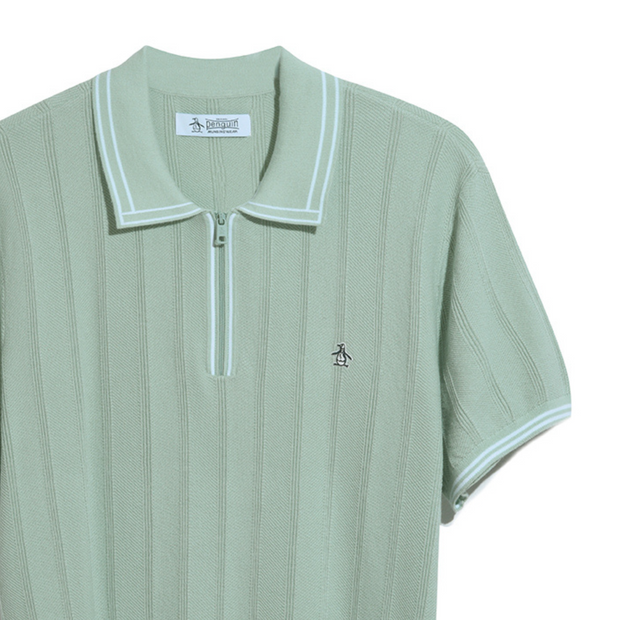 Cashmere-Like Cotton Tipped Short Sleeve Polo Shirt Sweater In Silt Green