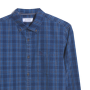 Cotton Indigo Plaid Print Long Sleeve Button-Down Shirt In Dark Sapphire