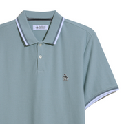 Organic Cotton Pique Short Sleeve Polo Shirt With Tipped Collar In Tourmaline