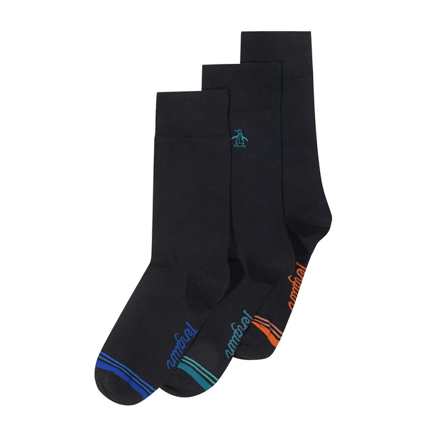 3 Pack Embroidered Penguin Socks (Black)