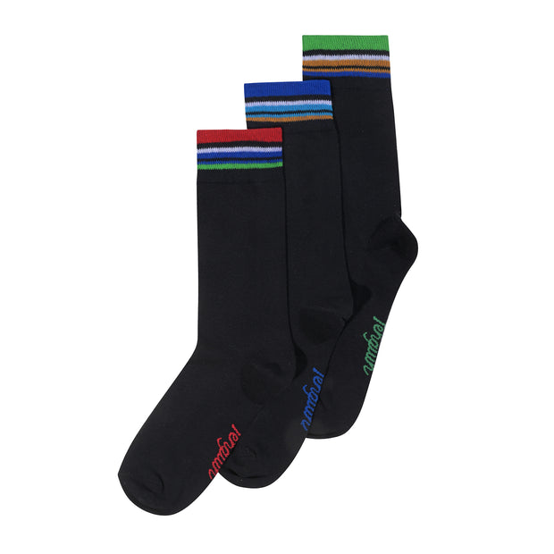 3 Pack Penguin Embroidered Socks (Black)