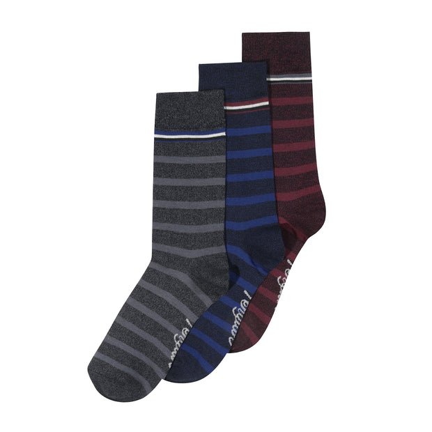 3 Pack Striped Socks (Black/Grey)