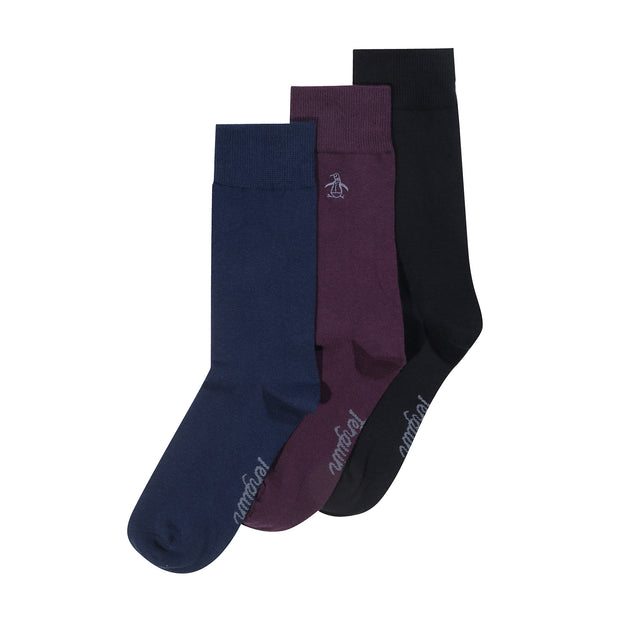 3 Pack Penguin Embroidered Socks (Purple)